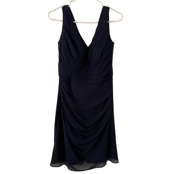 BILL Levkoff Navy Blue Chiffon Bridesmaid Dress size 12 - Picture 1 of 7